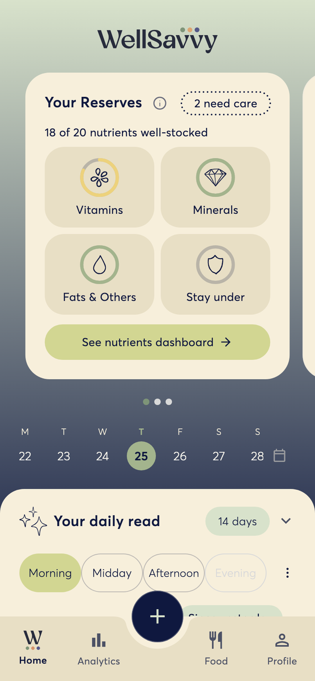the WellSavvy home screen