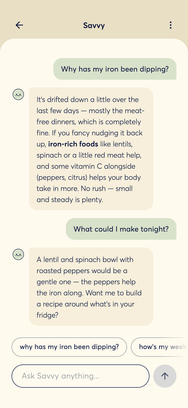 a chat with Savvy: why iron is low, and what to cook